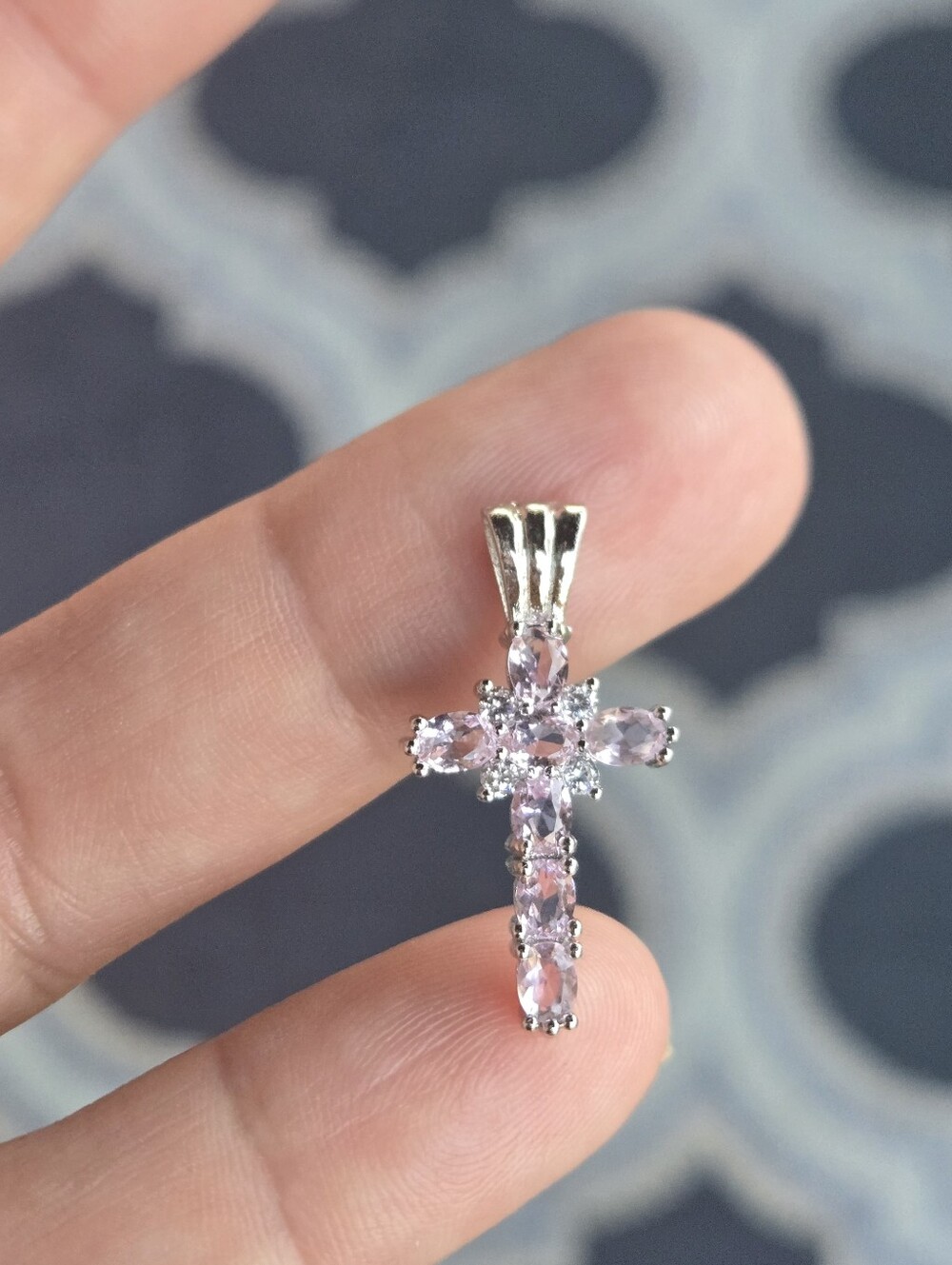 Sterling Silver 925 Cross Necklace PENDANT NEW Petite Pink Kunzite Topaz NWOT